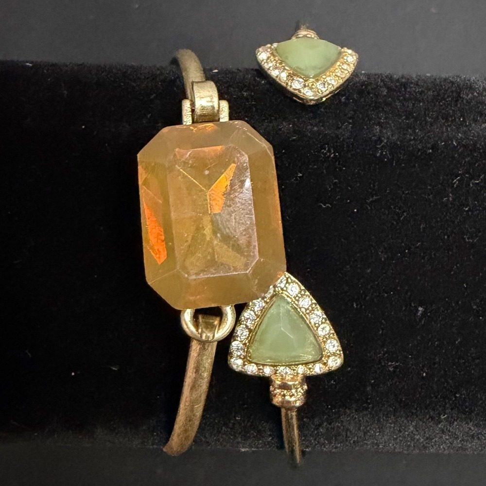 Bangle Bracelet Set‎ Womens Resin Amber Green Stone Crystal Accents